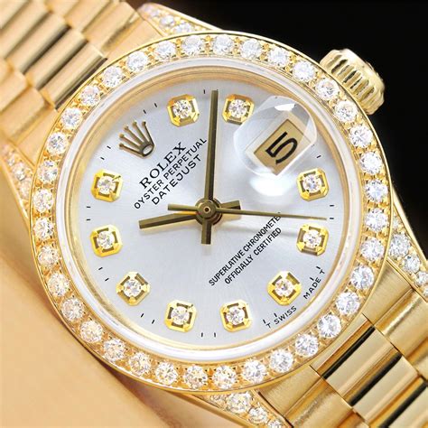 gold rolex for ladies|ladies gold Rolex diamond bezel.